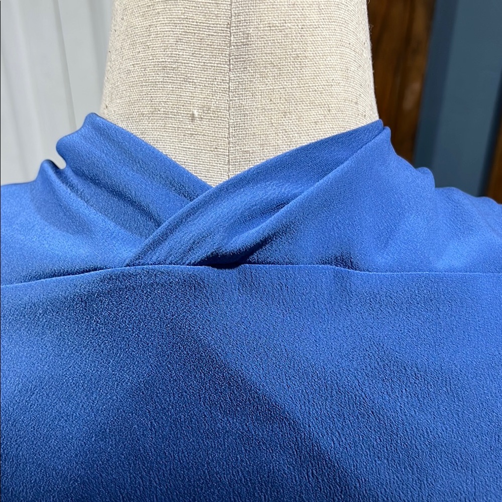 MM Lafleur Blue Wrap Tie Front Sheath Dress - Picture 7 of 8